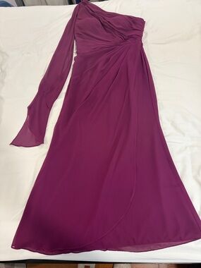 Bill Levkoff One-Shoulder Draped Gown in Plum